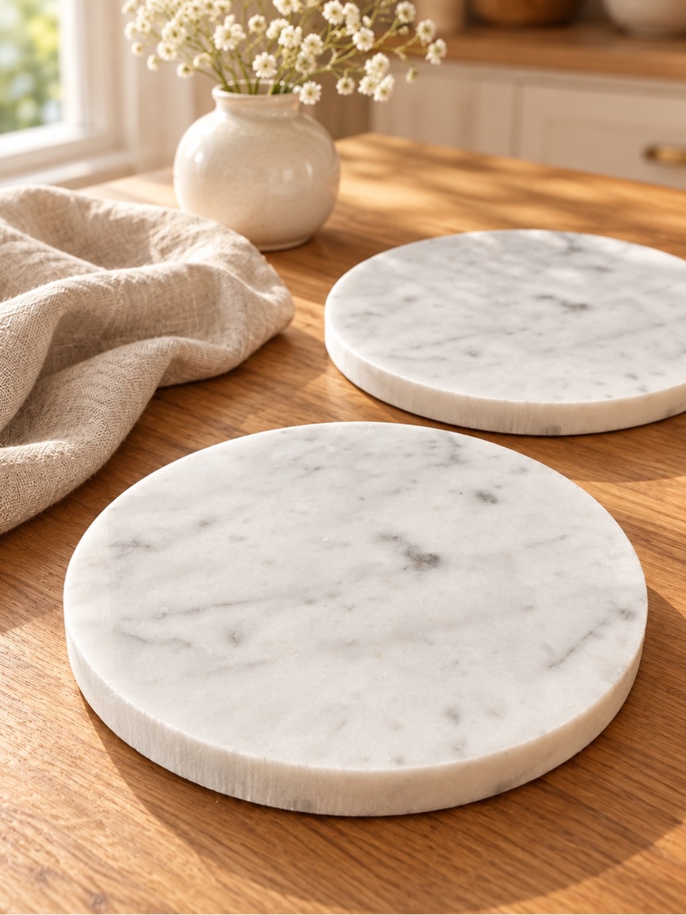 White Marble Round Trivet - Classic Kitchen Accent hot plate 8in